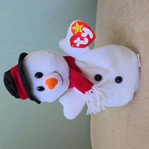 Snowball ⛄4th/5th Gen Ty Beanie Baby Snowman⛄ Rare Collectible NWT, PVC Pellets